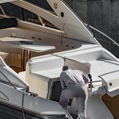 Close-up of a moored rope on a luxury yacht.